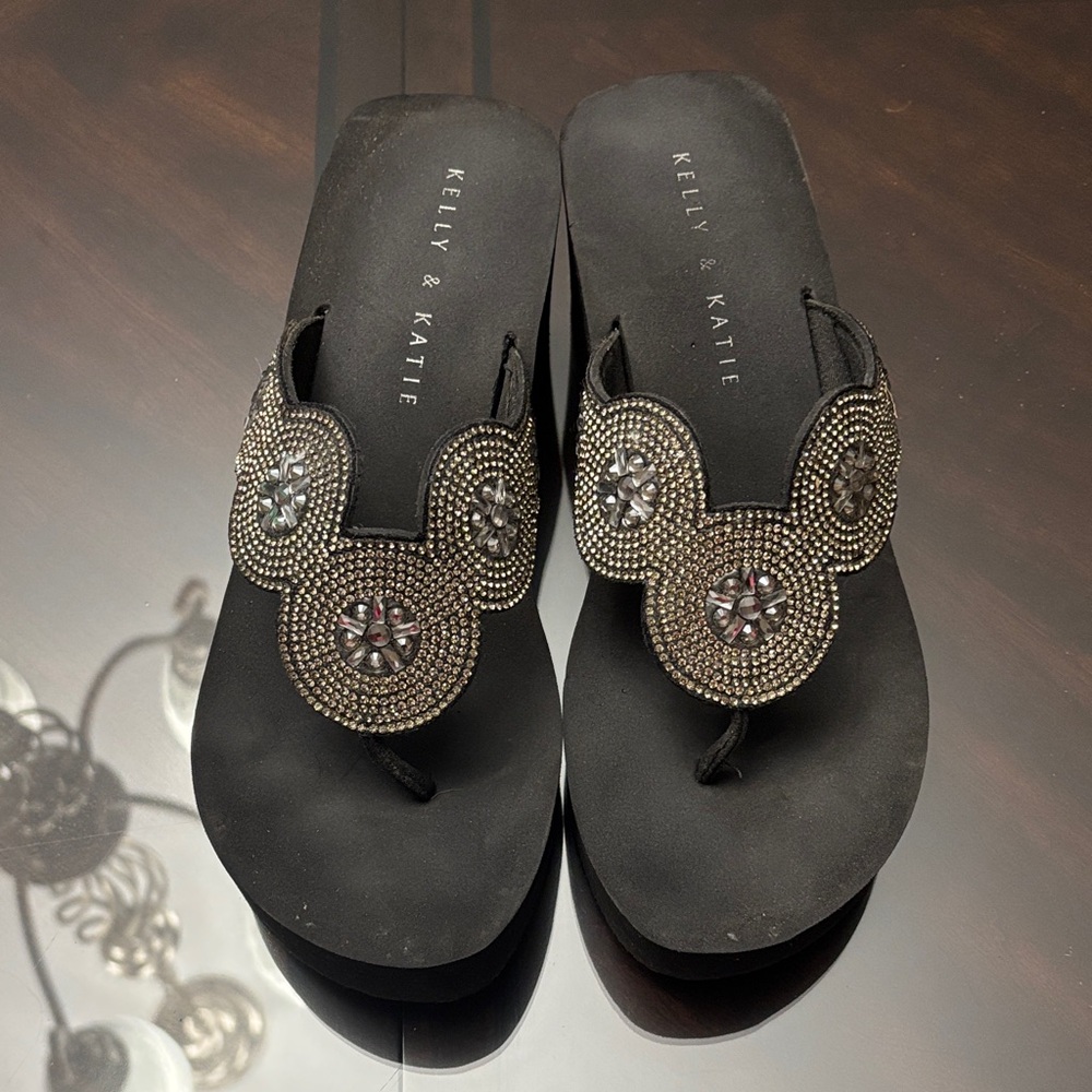 Kelly & Katie Black Rhinestone Sandals